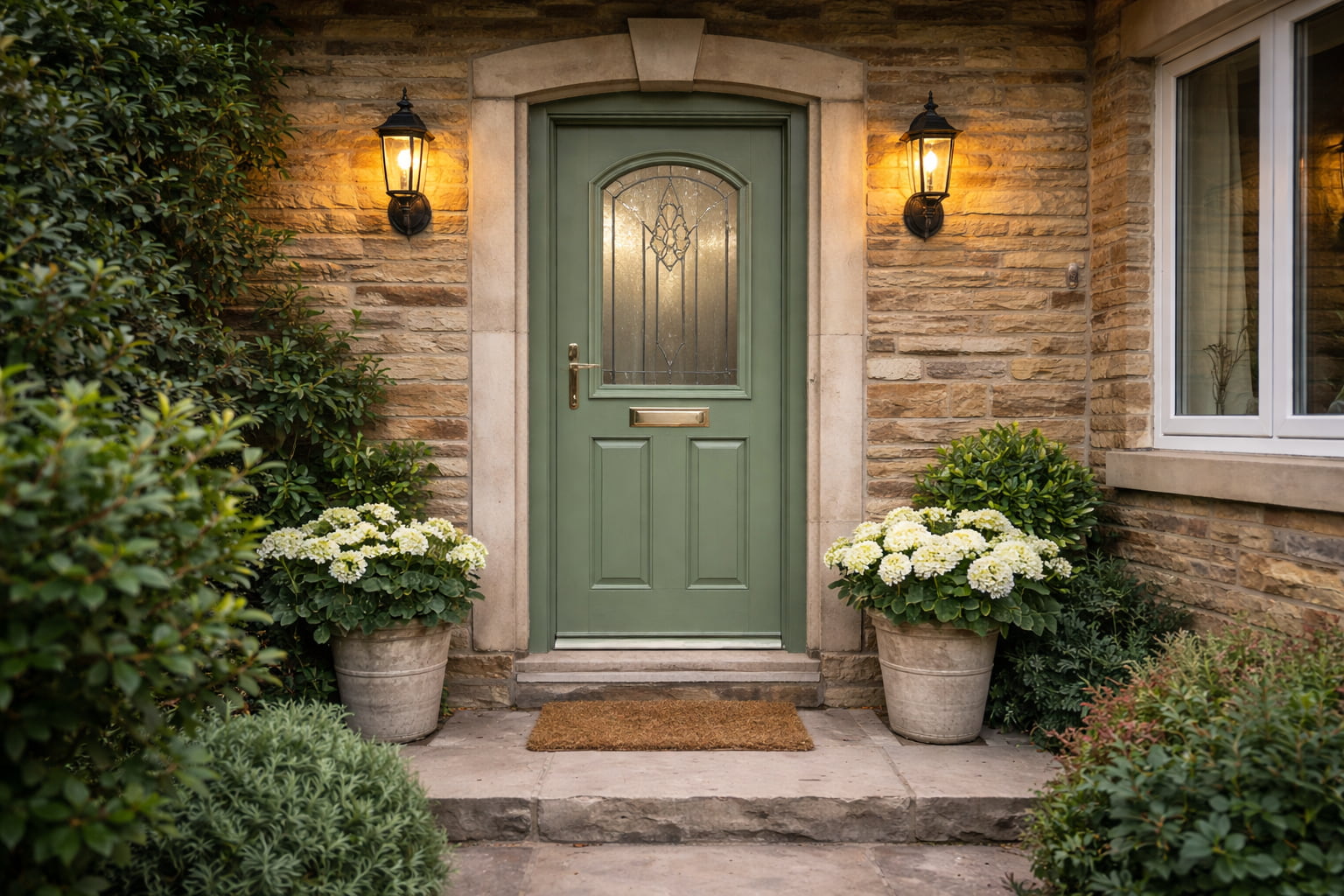 Stylish composite front door in sage green fitted in Cullingworth West Yorkshire